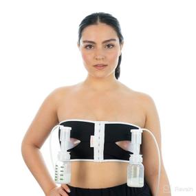 img 4 attached to PumpEase Hands-Free Pumping Bra - Adjustable, Comfortable, Spandex Technical Fabric - Supports 2 Breast Pump Bottles & Flanges - Black & White, Size L