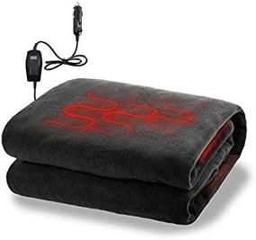 img 2 attached to Zone Tech Car Travel Blanket – Black Premium Quality 12V Automotive Polar Fleece Material Comfortable Seat Blanket Great For Winter, Cold Days And Night Road Trips