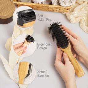 img 3 attached to Detangling Hair Brush For Thick Curly Hair Men Women - 9 Rows Hair Bristle Brush - Detangler Brushes For Men'S Women For Styling Hair - Wooden Hairbrush For Hair Growth