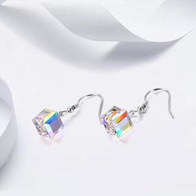 img 3 attached to AOBOCO Sterling Silver Cube Crystal Earrings - Aurora Borealis Iridescent Crystals From Austria, Dangle Drop Jewelry Gifts For Women'S Anniversary/Birthday