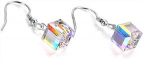 img 1 attached to AOBOCO Sterling Silver Cube Crystal Earrings - Aurora Borealis Iridescent Crystals From Austria, Dangle Drop Jewelry Gifts For Women'S Anniversary/Birthday