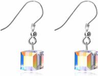 aoboco sterling silver cube crystal earrings - aurora borealis iridescent crystals from austria, dangle drop jewelry gifts for women's anniversary/birthday logo