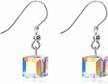 aoboco sterling silver cube crystal earrings - aurora borealis iridescent crystals from austria, dangle drop jewelry gifts for women's anniversary/birthday logo