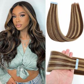 img 4 attached to Tape In Hair Extensions Human Hair, Mixed Bleach Blonde Real Human Hair Tape In Extensions 18 Inch, Remy Tape In Hair Extensions 20Pcs 50G, Straight Seamless Skin Weft Tape In Human Hair Extensions