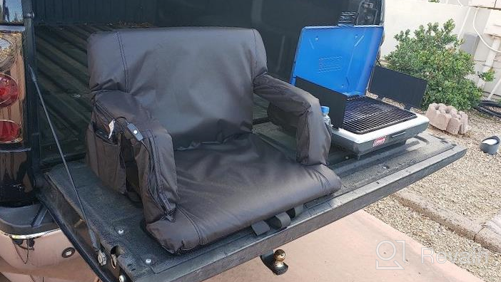 img 1 attached to Blufree Extra Wide Heated Stadium Seat: Portable Foldable Chair with 6 Reclining Positions, Arm Support, and Thick Cushion for Picnics, Camping, and Sports review by Evan Sharma