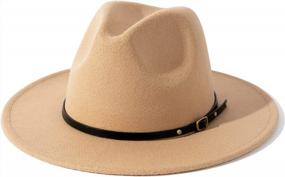 img 4 attached to Wide Brim Wool Fedora Panama Hat for Women with Belt Buckle - Lisianthus