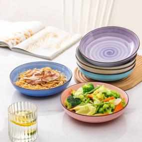 img 2 attached to KitchenTour Ceramic Pasta Bowls - Large Salad Bowls Porcelain Serving Bowl Set 26 Ounce - 8 Inch Soup Bowl - Dishwasher And Microwave Safe - Set Of 6, Assorted Warm Colors