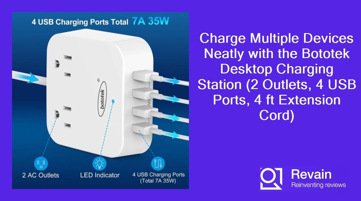 Charge Multiple Devices Neatly with the Bototek Desktop Charging Station (2 Outlets, 4 USB Ports, 4 ft Extension Cord)