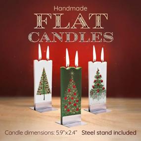 img 3 attached to FLATYZ Handmade Christmas Candle - White & Red Tree Unscented, Drip-Resistant & Smoke-Free 2 Wick Candle For Home & Room Decor Hand Painted Flat Decorative Candles Steel Stand Included