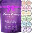 12-pack cleverfy shower steamers with essential oils - aromatherapy shower bombs for relaxation. perfect christmas gifts for women and men. multipack in soothing purple. logo