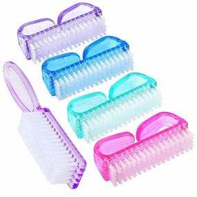 img 4 attached to 💅 Multicolor Handle Grip Nail Brush Set - Senignol 5-Piece Fingernail Scrub Cleaning Brushes Kit for Toes and Nails. Ideal Pedicure Brushes Scrubbing Solution for Men and Women (Long Purple Handle Brush)