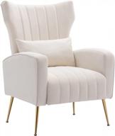 kmax velvet accent chair mid-century arm chair with gold legs wingback chair with pillow for bedroom living room vanity reading, cream logo