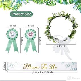 img 3 attached to 🤰 4-Piece Set: Mom to Be Sash with Parents to Be Badges, Leaf Style Sage Green Flowers Crown Headband, Gold Glitter Letters Sash for Baby Shower Maternity Gift
