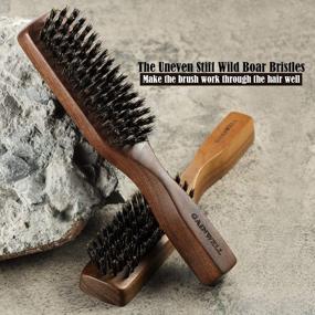 img 2 attached to Premium Mens Wild Boar Bristle Hair Brush - Stiff Bristles, Black Walnut Wooden Handle by GAINWELL: Ultimate Hair Care Accessory for Men