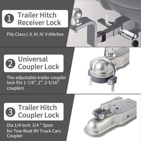 img 2 attached to METOWARE Keyed Alike Trailer Receiver Lock & Coupler Lock Kit - Dual Bent Pin Hitch Lock, Coupler Lock, and Universal Tow Ball Lock - Fits 1-7/8', 2', 2-5/16' Coupler Sizes