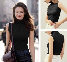 img 1 attached to Stylish And Comfortable: V28 Women'S Stretchable Knit Sleeveless Turtleneck Sweater Top