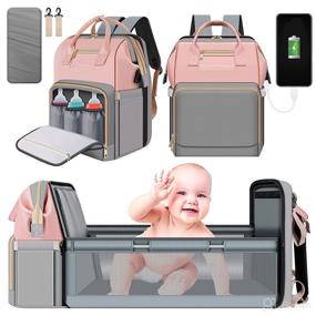 img 4 attached to 👶 RANSANX Diaper Bag Backpack with Changing Station - Large Baby Bag for Girls and Boys, Organizer Crib Included, Foldable Travel Backpack for Moms and Dads