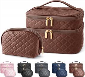 img 4 attached to 👜 Roomy Double Layer Leather Makeup Bags for Women - 2 PCS Cosmetic Travel Bag Set, Portable Makeup Pouch with Zipper - Ideal Gifts (Brown) - MAANGE