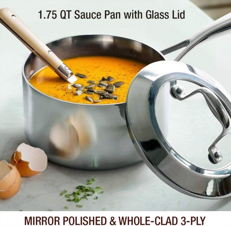 HOMI CHEF Mirror Polished Copper Band Nickel Free Stainless Steel 8-Inch  Frying Pan