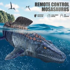 img 2 attached to Mifine Remote Control Mosasaurus Water Pool Toys For Kids, 2X500MAh RC Boat Dinosaur 1:18 High Simulation Scale Dino, With Light & Spray Water - Swimming & Bath Toy Gift For Boys And Girls