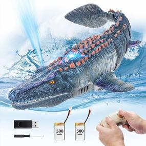 img 4 attached to Mifine Remote Control Mosasaurus Water Pool Toys For Kids, 2X500MAh RC Boat Dinosaur 1:18 High Simulation Scale Dino, With Light & Spray Water - Swimming & Bath Toy Gift For Boys And Girls