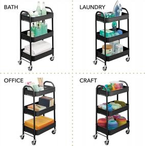 img 2 attached to MDesign Metal 3-Tier Rolling Household Storage Cart To Use In Bathrooms, Kitchen, Craft Rooms, Laundry Rooms, And Kid'S Rooms - Portable, Includes 4 Caster Wheels - Matte Black