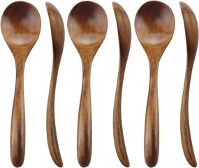 img 4 attached to ADLORYEA 6-Piece Handmade Wooden Spoons For Versatile Food Options, Natural Wood Spoon For Soup, Coffee, Salad Desserts, Chips, Snacks, Cereal, And Fruit