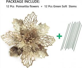img 1 attached to 12-Piece 6.3'' Glitter Poinsettia Artificial Flowers For Christmas Tree Decorations