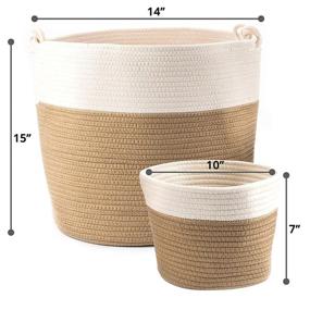 img 1 attached to Large White Cotton Rope Basket (16"X15") - 2Pc Set 100% Natural Cotton Laundry Storage, Woven Blanket Living Room Toy Pillow Round Basket