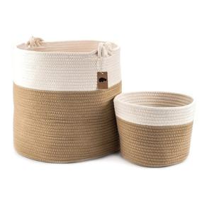 img 4 attached to Large White Cotton Rope Basket (16"X15") - 2Pc Set 100% Natural Cotton Laundry Storage, Woven Blanket Living Room Toy Pillow Round Basket