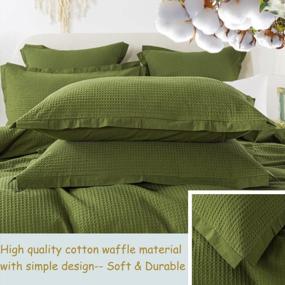 img 1 attached to Waffle Weave Reversible Dark Green Cotton Duvet Cover Set - Queen Size With Sage Green Texture For Boho, Farmhouse Bedding - Soft And Breathable For All Seasons