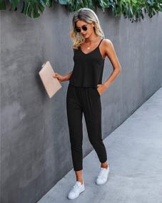 img 1 attached to Summer Chic: Women'S Deep V-Neck Jumpsuit Romper With Wrap Style And Drawstring Waist By PRETTYGARDEN