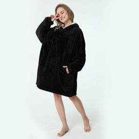 img 2 attached to Luxurious Oversized Hooded Blanket Sweatshirt - Super Soft, Warm & Comfortable Sherpa Wearable With Giant Pocket, For All Ages (Black)