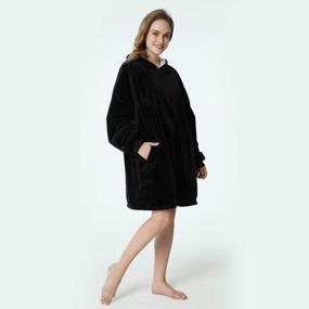 img 1 attached to Luxurious Oversized Hooded Blanket Sweatshirt - Super Soft, Warm & Comfortable Sherpa Wearable With Giant Pocket, For All Ages (Black)