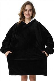 img 4 attached to Luxurious Oversized Hooded Blanket Sweatshirt - Super Soft, Warm & Comfortable Sherpa Wearable With Giant Pocket, For All Ages (Black)