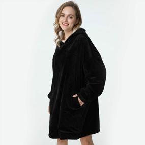 img 3 attached to Luxurious Oversized Hooded Blanket Sweatshirt - Super Soft, Warm & Comfortable Sherpa Wearable With Giant Pocket, For All Ages (Black)