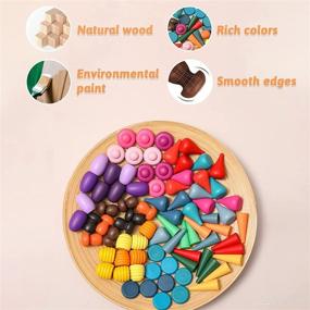 img 1 attached to Promise Babe 81 PCS Wooden Rainbow Stacking Toy for Toddlers: Educational Shape Sorting Sensory Play Montessori Toys with 7 Shapes, 27 Colors