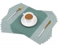 6-pack famibay placemats - heat insulation pvc, stain resistant crossweave woven table mats for kitchen (vertical striped turquoise) logo