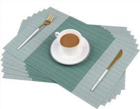 img 4 attached to 6-Pack Famibay Placemats - Heat Insulation PVC, Stain Resistant Crossweave Woven Table Mats For Kitchen (Vertical Striped Turquoise)