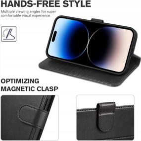 img 1 attached to TUCCH Case Wallet For IPhone 14 Pro 6.1", [Wrist Strap] RFID Blocking 4 Card Slot Stand [Shockproof TPU Shell], PU Leather Magnetic Flip Cover Compatible With IPhone 14 Pro 2022, Black With Wristlet