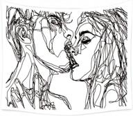 ruibo women/men abstract sketch art kiss lovers tapestry - черно-белая линия art wall hanging beach throw (rb-k-2) 59" x 51 логотип