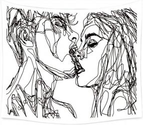 img 4 attached to Ruibo Women/Men Abstract Sketch Art Kiss Lovers Tapestry - Black & White Line Art Wall Hanging Beach Throw (RB-K-2) 59" X 51