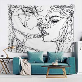 img 1 attached to Ruibo Women/Men Abstract Sketch Art Kiss Lovers Tapestry - черно-белая линия Art Wall Hanging Beach Throw (RB-K-2) 59" X 51