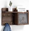 rustic wooden wall-mounted mail and key organizer - decorative mail sorter with key hooks for hallway, entryway, mudroom - dark brown home decor accent piece logo