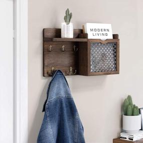 img 3 attached to Rustic Wooden Wall-Mounted Mail And Key Organizer - Decorative Mail Sorter With Key Hooks For Hallway, Entryway, Mudroom - Dark Brown Home Decor Accent Piece