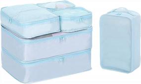 img 4 attached to Efficiently Organize Your Luggage With 6-Piece Set Travel Packing Cubes & Shoe Bag In Blue