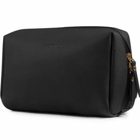 img 4 attached to Black Vegan Leather Cosmetic Organizer For Women - Large Zipper Makeup Bag Pouch For Travel