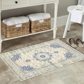 img 4 attached to 2X3 Small Oriental Medallion Area Rug - Non-Slip Washable Low-Pile Accent Carpet For Bedroom Entryway, Bathroom Sink Mat, Indoor Office Doorway Decor (Blue/White)