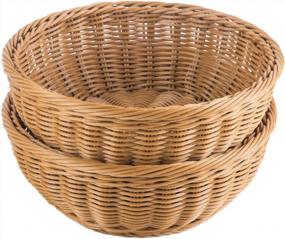 img 1 attached to 12" Round Rattan Wicker Bread Baskets For Serving Fruit And Food - Tabletop Kitchen Serving Basket