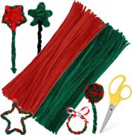 100 шт красных и зеленых стеблей синели - идеально подходят для рождественских поделок, шитья, свадеб и украшения дома! логотип